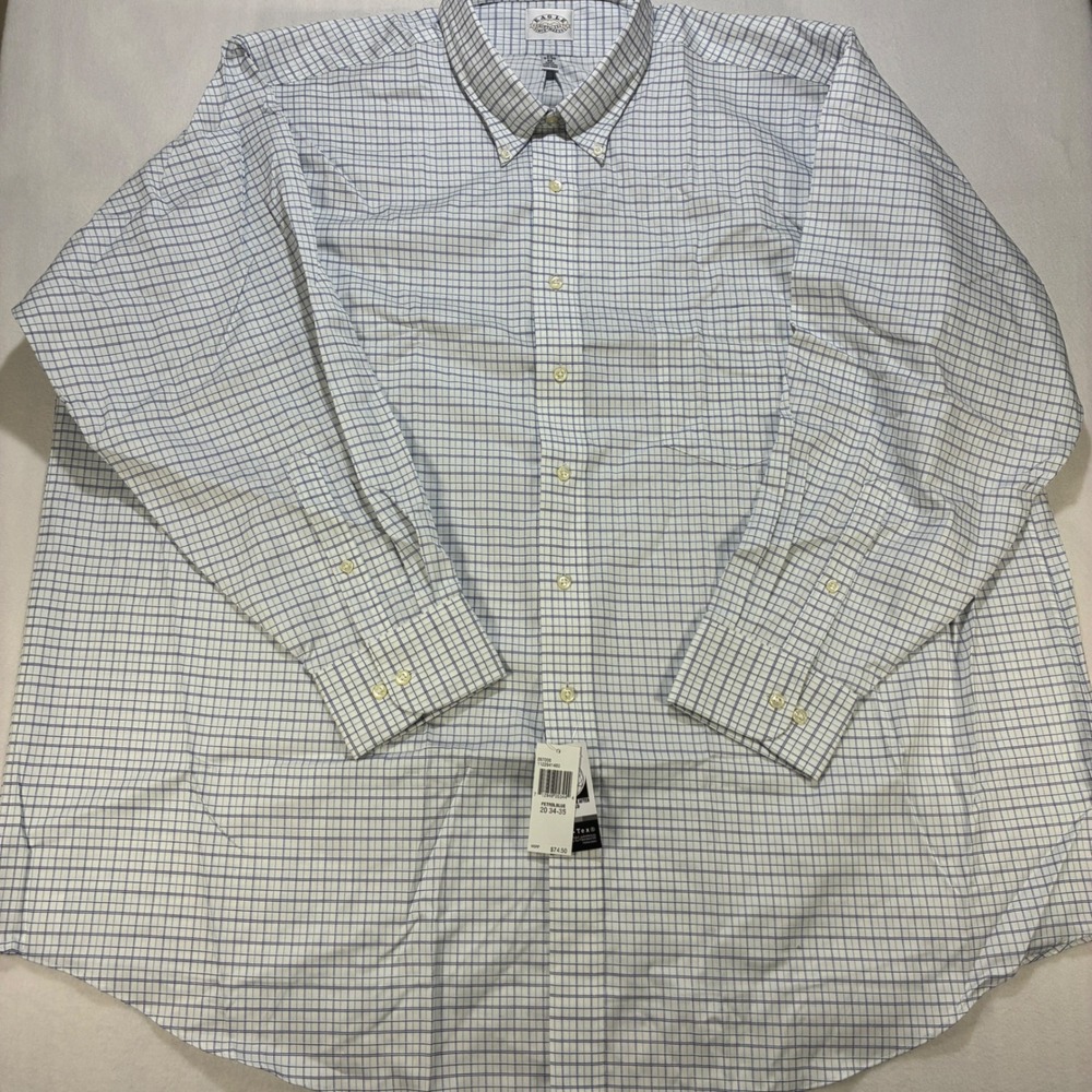 Eagle Shirtmakers Non-Iron Big Fit Dress Shirt Mens 20 34-35 Petrol Blue Check